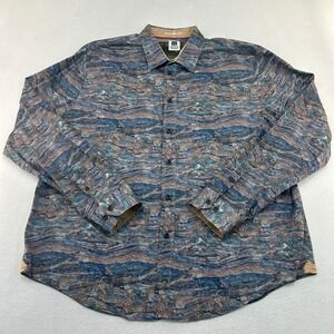 Brooklyn Brigade Mens XL Blue Marble Abstract Print Button Down Long Sleeve
